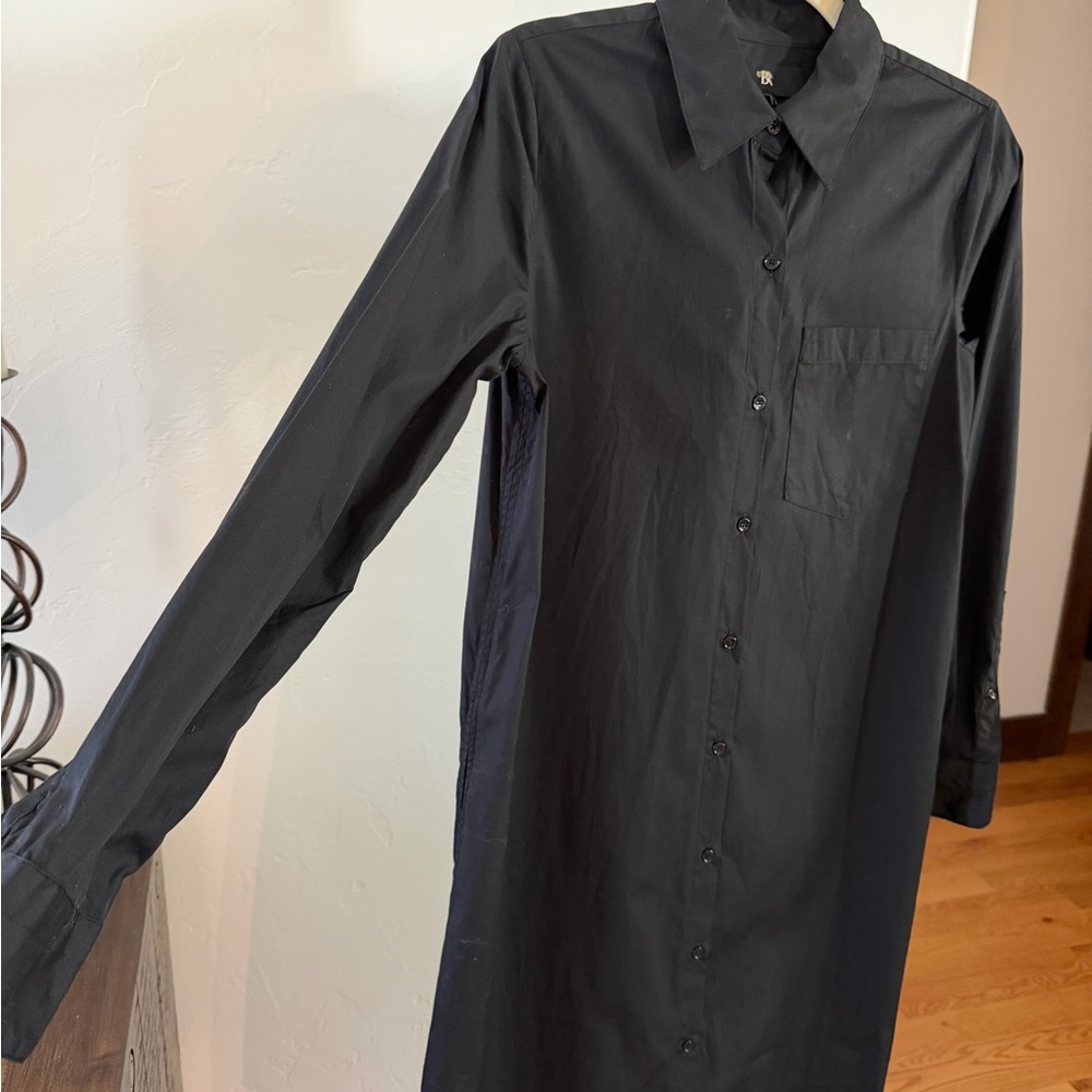 NWOT Banana Republic Black Poplin Maxi Shirtdress in Black (Size XS) - Picture 8 of 13